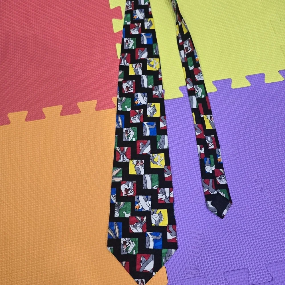 Vintage Bugs Bunny Looney Tunes Silk‎ Tie Hand Made Korea Multi Character...
